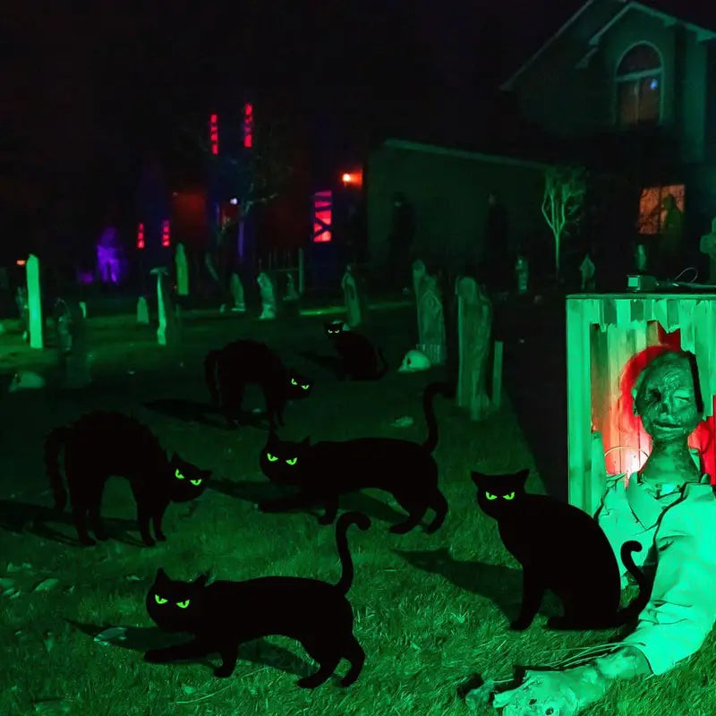 6-delt Sort Kat Udendørs Halloween Dekorations Sæt